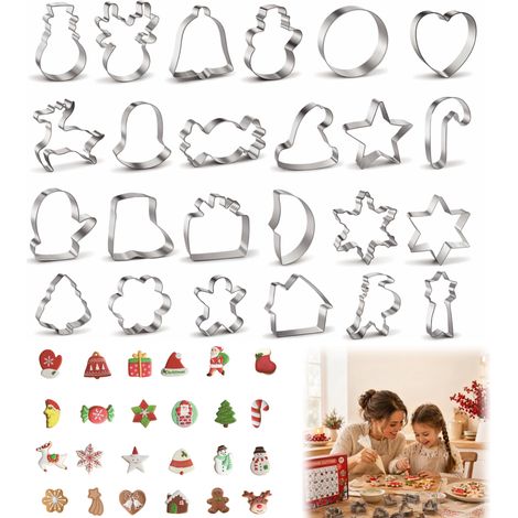 24 Pièces Emporte Piece Noel — Moule Noel en Acier Inoxydable — Sapin de Noël, Père Noël, Étoiles et Autres Emporte Pièce Noel - Emporte Piece Bonhomme Pain D'épice-Créer une Ambiance de Fête (1/5)