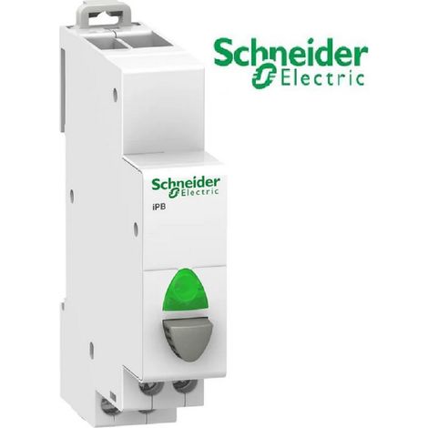 Schneider Electric – Bouton d'arrêt d'urgence composable A9E18036 – 1 NO gris avec voyant vert – Tension 110 à 230 V AC – Installation rail DIN