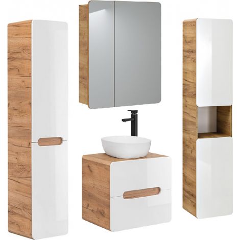 Ensemble salle de bain meuble vasque 60 cm + 3 éléments - Archipel White - Livraison gratuite