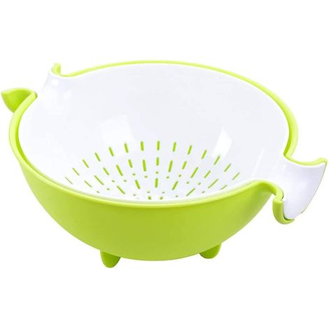 Ensemble passoire et bol de cuisine 2 en 1, grand bol et passoire en plastique, passoires détachables, gain de place, vert (1/5)