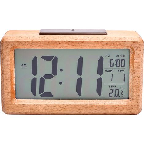 Réveil Numérique en Bois, Réveil LCD Horloge Digitale sans Tic-tac avec Affichage Date, Température, Fonction Snooze, Horloge Numérique pour Chambre à Coucher, Chevet, Maison, Bureau