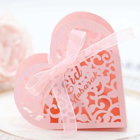 50 boîtes à bonbons en forme de cœur ajouré, décorées pour le Ramadan, idéales pour l'Aïd Moubarak.