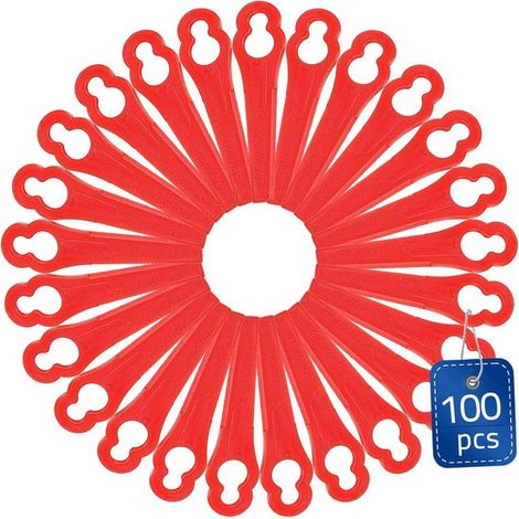 Juego de 100 cuchillas de plástico rojo para cortacésped, cortacésped de patio, cortacésped de jardín, cortacésped, cuchilla de plástico, cortacésped de jardín con forma de calabaza (1/5)
