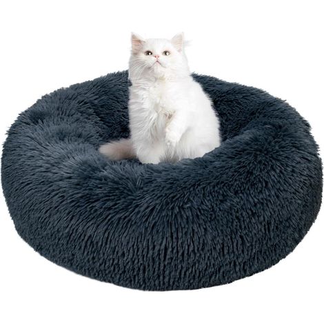 1 Lit Donut 50cm, Peluche Longue 4cm, Fond Antidérapant, Pour Chien Chat Petite Moyenne Taille (1/5)
