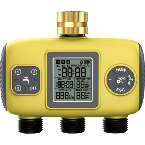 Contrôleur d'Arrosage Automatique 3 Voies pour Robinet, Programmateur d'Irrigation Jardin avec Raccord BSP 3/4", Simple à Configurer, Alimentation Piles AA (1/5)