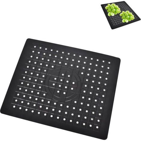 Tapis Evier - Silicone Alimentaire - Antidérapant - Drainage Rapide - Pour Acier Inoxydable Céramique Verre - Noir - 1 Pièce (1/5)