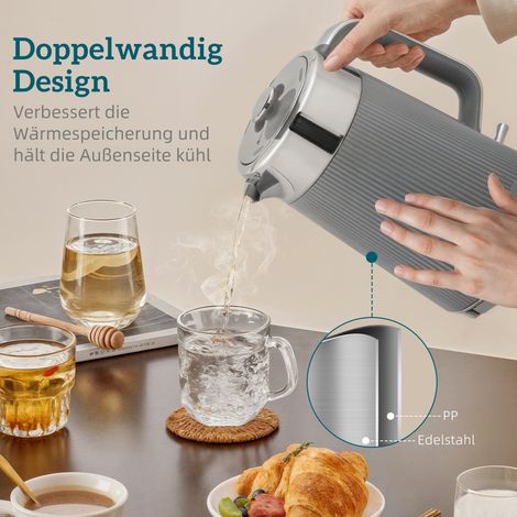 Bouilloire 2200W, 1,7L avec fonction d'ébullition rapide, filtre anticalcaire et grille-pain 4 tranches à 7 niveaux de brunissage, gris (1/5)
