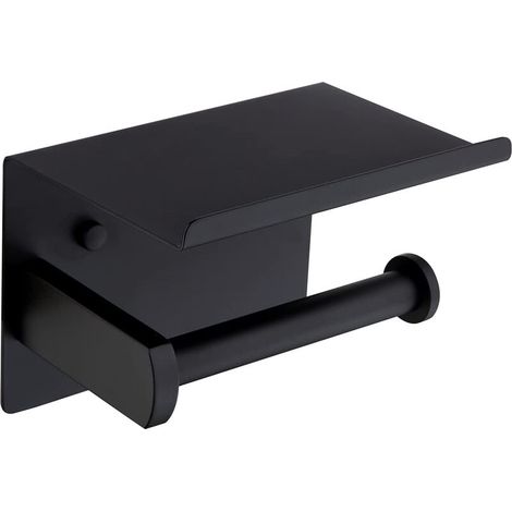 Portarrollos de papel higiénico negro, dispensador de papel de acero inoxidable montado en la pared con estante para baño y cocina