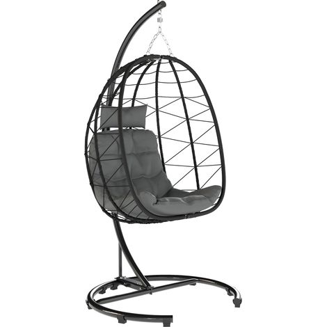 GagaFauteuil suspendu exterieur Egg Chair resistant aux intemperies avec coussins 102x102x195 cm gris fonce (1/5)