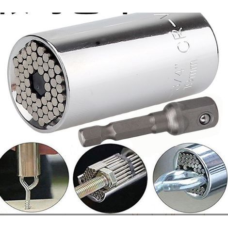 Universal nut socket wrench, multi-function socket wrench, hand tool, repair adapter, fixing tool, 7-19mm tool with adapter, set of 2 (1/3)