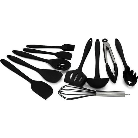 Ensemble de 10 ustensiles de cuisine, silicone sans BPA, résistant chaleur 230°C, compatible lave-vaisselle, pour cuisson antiadhésive (1/5)