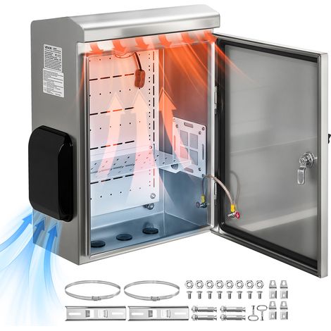 VEVOR Caja de Distribución Electrica, Armario de Distribución de Acero Inoxidable Impermeable con Termostato y Ventilador, Montaje en Pared, con Placa de Montaje, Conexión con Bisagra, 40x20x50 cm (1/5)