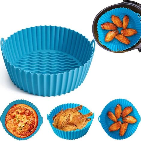20cm Pot en Silicone pour Friteuse à Air,Accessoire Air Fryer,Panier Friteuse en Silicone,Air Fryer Silicone Pot Panier,Réutilisable Panier en Silicone,pour Airfryer,Micro-Ondes,Le Moule à Gâteau,Bleu (1/5)