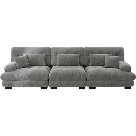Sofá esquinero modular de 3 plazas HOMVRA de chenilla gris con asiento profundo (1/5)