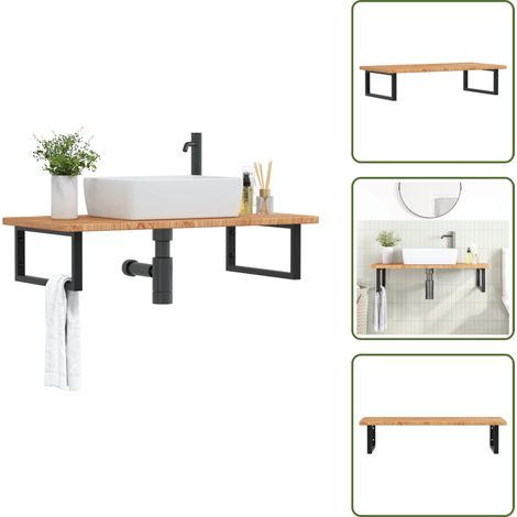 The Living Store Waschtischplatte mit Halterung Stahl und Massivholz Eiche - Wandbefestigung