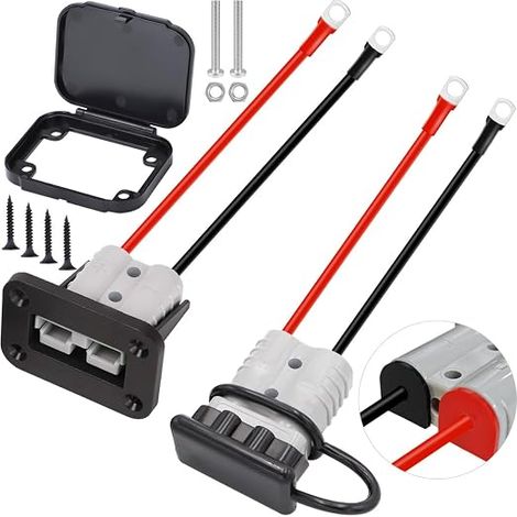 Connettore rapido per batteria da 50 A, connettore per cavo batteria da 6-12 AWG (10AWG), connettore per cavo in silicone da 40 cm con O-Torque, kit di connessione per cablaggio auto - confezione da 2 (1/5)