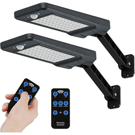 60 LED Lampes Solaires Extérieur Etanche IP65, Applique Murale Led Telecommande, Lampe de Sécurité Solaire Sans Fil pour Jardin, Garage, Cour, Escalier, Patio, 2 Packs (1/5)