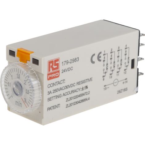 Relais temporisé RS PRO, 24V c.c., Enfichable, 4 contacts ( Prix pour 1 ) (1/3)