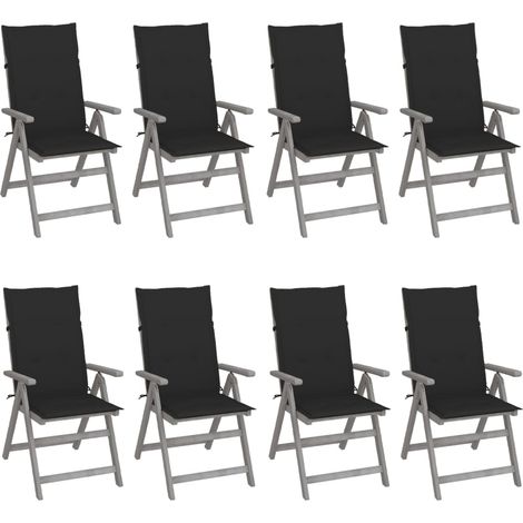 Lot de 8 Chaises de jardin inclinables  Fauteuils de Jardin avec coussins Gris Acacia 75251 (1/5)