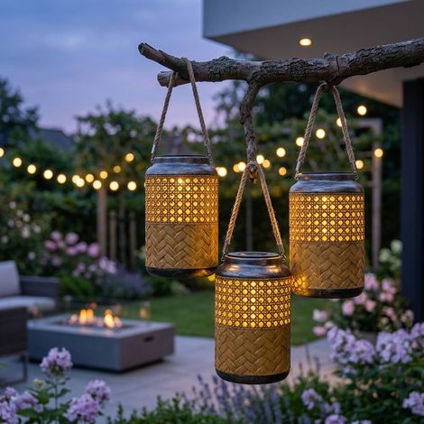 Lanterna solare da esterno Lanterna solare da esterno Boho decorativa Lanterna solare per giardino esterno, sospesa, LED, DxH 12 x 16 cm, set da 3 (1/5)