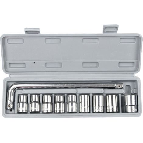 Coffret de 10 douilles 1/2" (8-21 mm) pour la réparation automobile et mécanique, avec boîte de rangement grise (1/5)