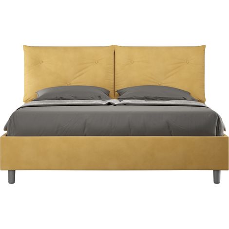 Letto Matrimoniale 160x190 cm con Rete e Contenitore Giroletto con Alzata Comoda Imbottito in Microfibra Appia Ocra (1/5)
