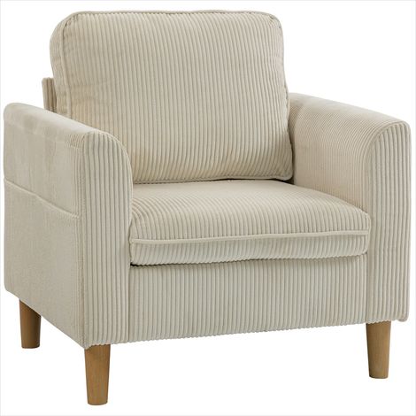 Canapé Fauteuil club beige velours côtelé avec ressorts 1 place (1/5)