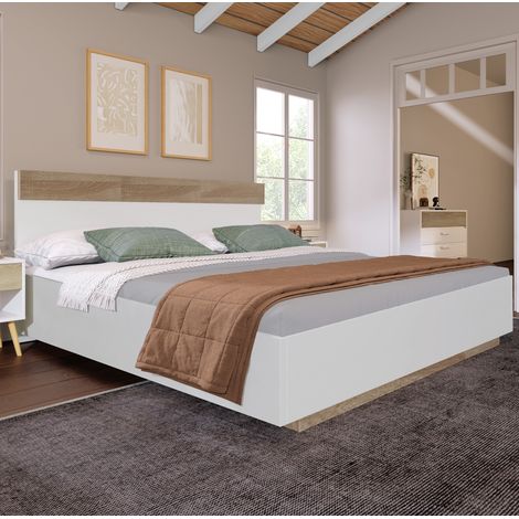 letto matrimoniale 160x200 sospeso legno bianco stile HAVRYA (1/5)