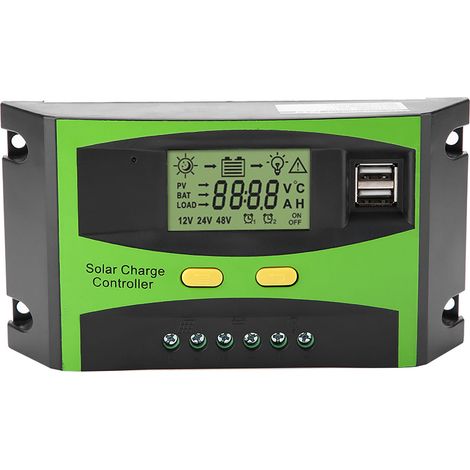 Intelligenter Dual-USB-PWM-Solarladeregler mit LCD-Display, 12 V/24 V, 20 A