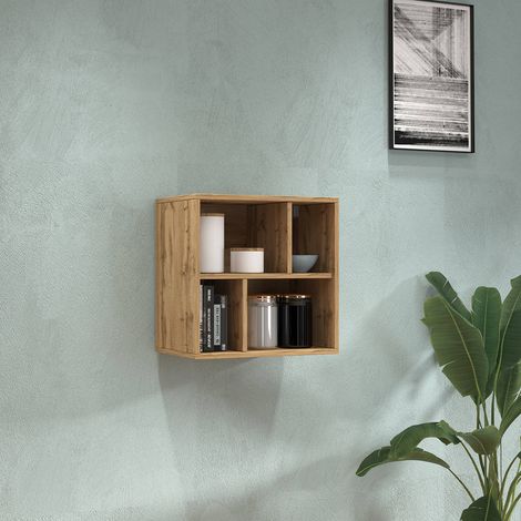 Etagère murale contemporaine 4 cases chêne wotan Neros (1/5)