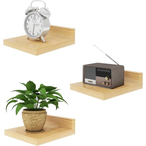 Petit Étagère Flottante, Étagère Murale en Bois, Lot de 3, Présentoirs, Étagère Suspendue pour Chambre, Salle de Bain, Cuisine, Bois Naturel RF-GB505N-3 (1/5)