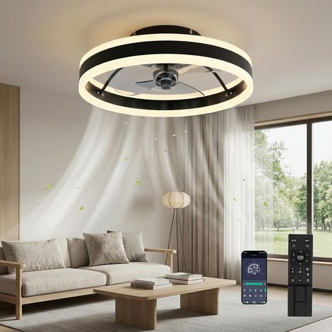 Ventilador de Techo con Luz, 3 Temperaturas de Color y 6 Velocidades, App/Control Remoto, Silencioso, Regulable (Negro, 40CM) (1/5)