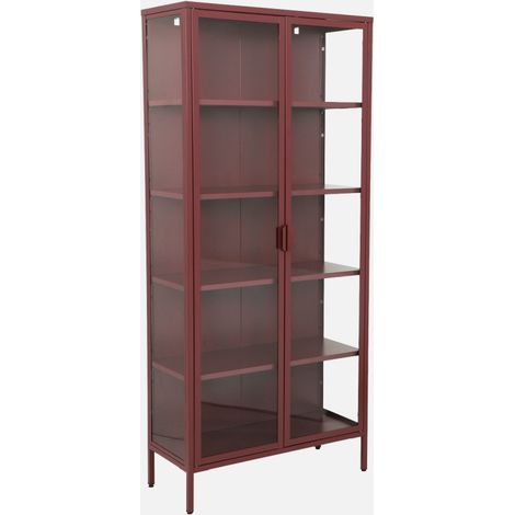 Aparador vitrina de acero y vidrio templado con 2 puertas, 180cm (1/5)
