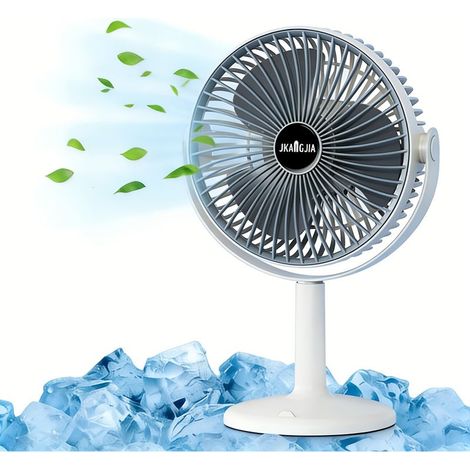 Ventilateur USB Rechargeable Silencieux, Ventilateur de Bureau 5 Vitesses avec Fixation Murale ou sur Table, Batterie Grande Capacité, Éclairage LED pour Maison et Bureau (1/5)