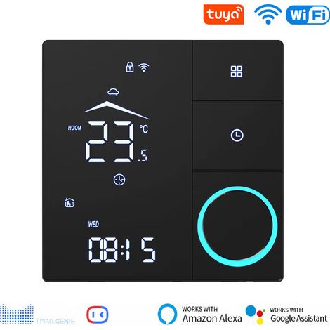 Termostato intelligente WiFi 16A - Controllo touch e remoto tramite app TUya/Smart Living, programmabile per riscaldamento elettrico (include cavo sensore da 3 m), nero - M9