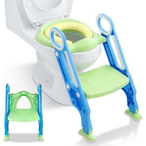 Faltbare Töpfchen Trainer für Kinder Toilettensitze mit Trittschemel Treppen Baby Lerntöpfchen Wc-Sitz mit PU Kissen & Griffen Töpfchen Tragfähigkeit bis 75KG Toilettentrainer (Grün) NAIZY (1/4)