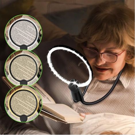 Freihändige Leselupe, Freihändige Lupe mit Licht, 3-in-1-Seitenlupe für Sehbehinderte, flexibler Schwanenhals, Lesehilfe für Senioren, zum Lesen, Reparieren und Nähen (1/5)