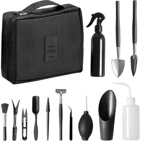 Kit d'outils pour Bonsai, Mini Outils de Jardinage pour Les Plantes d'intérieur, Lot de 13 Outils en Acier Carbone pour Plantes Succulentes Transplantation à la Main, avec Sac de Rangement (1/4)