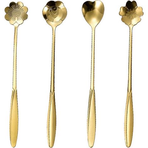 Kaffeelöffel aus Edelstahl mit Kirschblütenmuster und Goldverzierung, 18 cm, Geschenkidee