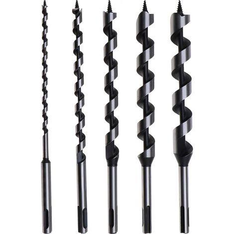 Set di 5 punte da trapano elicoidali con attacco SDS Plus per la lavorazione del legno, 230 mm, 6/10/14/18/20 mm (1/4)