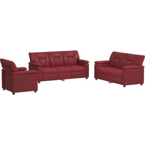 Juego de Sofá 3 pcs Rojo vino Cuero sintético vidaXL