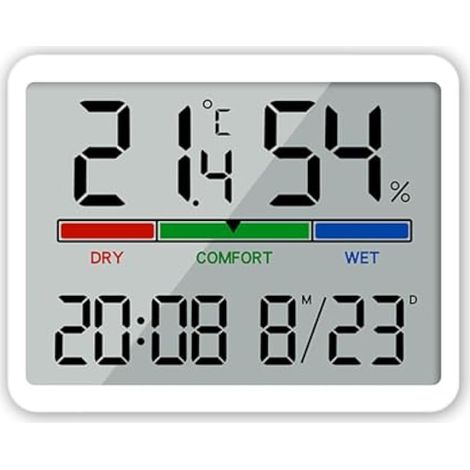 Horloge de salle de bain, minuteur de douche, horloges pour salle de bain, thermomètre, hygromètre, horloge murale pour salle de sport, chambre, cuisine, bureau (blanc) (1/5)