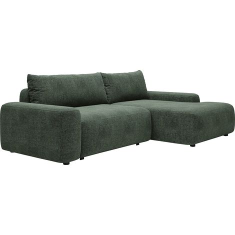 Canapé d'angle droit convertible en tissu texturé vert sapin DAVISO (1/5)