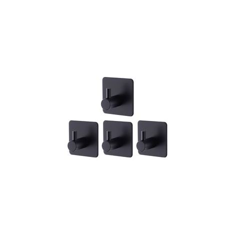 BRAVIX 4er-Set schwarze Klebe-Wandhaken, Klebe-Wandhaken für Bad und Küche, selbstklebende Edelstahl-Wandhaken ohne Bohren