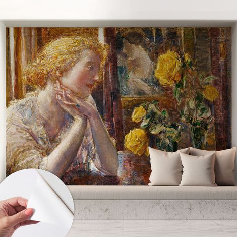 Papier peint autocollant Mural avec colle pour salon et chambre Décoration murale rapide Femme aux roses 208x146 cm (1/5)
