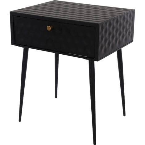 Saturn 1 Drawer Bedside Cabinet - Metal - L35.8 x W46 x H56.2 cm - Black/Gold - Partially Assembled
