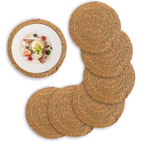 Lot de 6 Set de Table Jacinthe Ronds, 30cm Table Ronds Tressés Jacinthe d'eau, Lavable, Déco Bohème, Sets de Table Rond en Osier Naturel pour Table à Manger, Style Ferme, Fête, Mariage (1/5)