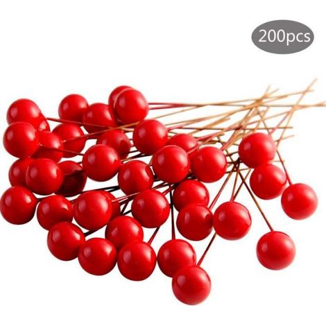 200 pcs Baies de Houx de Noël Baies Artificielles pour Guirlande Faisant des Fournitures Décorations de Guirlande de Noël (1/4)