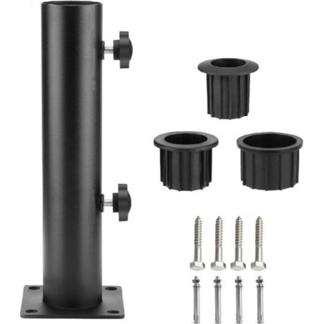 Support de base de parasol en acier inoxydable – Compatible mât 60mm – Quatre trous fixes pour installation – Utilisation terrasse et jardin (1/5)