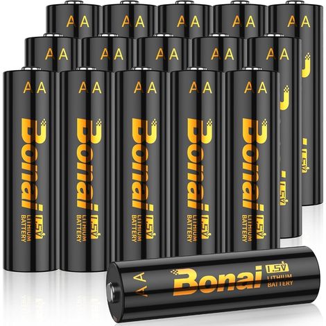 Piles Lithium AA 1.5V - 3500mAh Haute Capacité, Sortie Constante, Faible Auto-décharge Ultimate Power for High Drain Devices, Non-Rechargeable (16 Pack) (1/5)